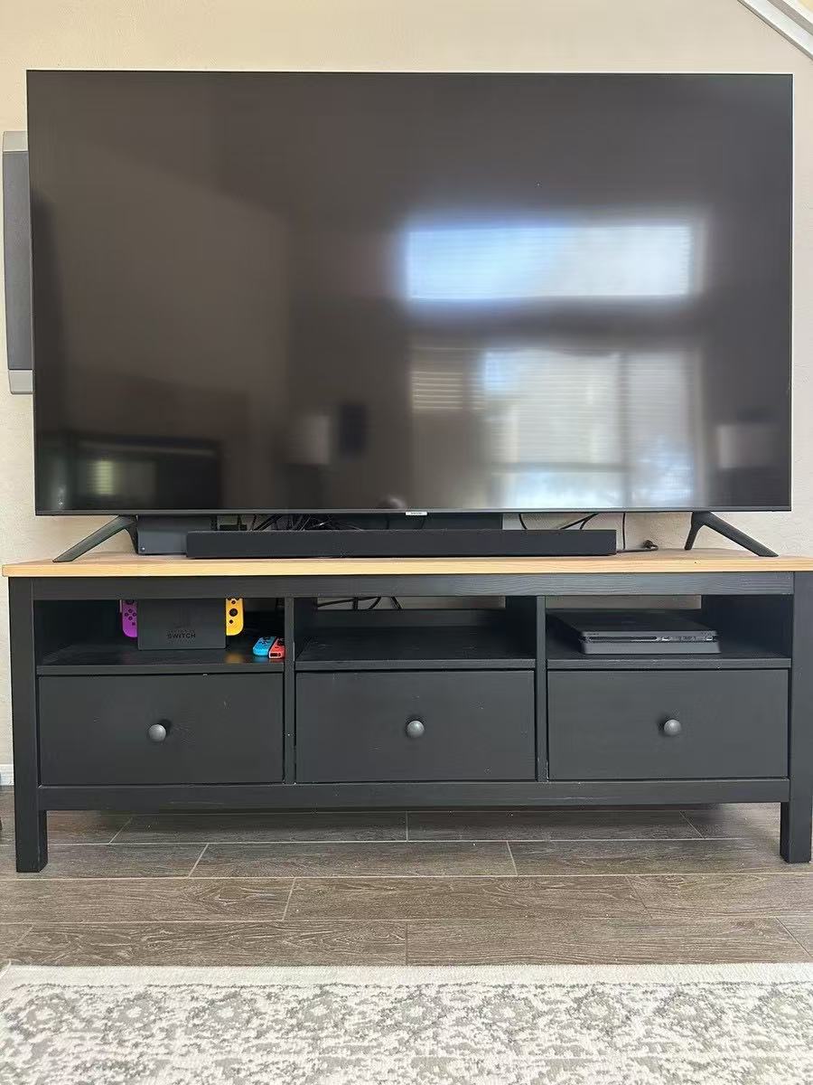 HEMNES Black Solid Wood TV Stand – 3 Drawers