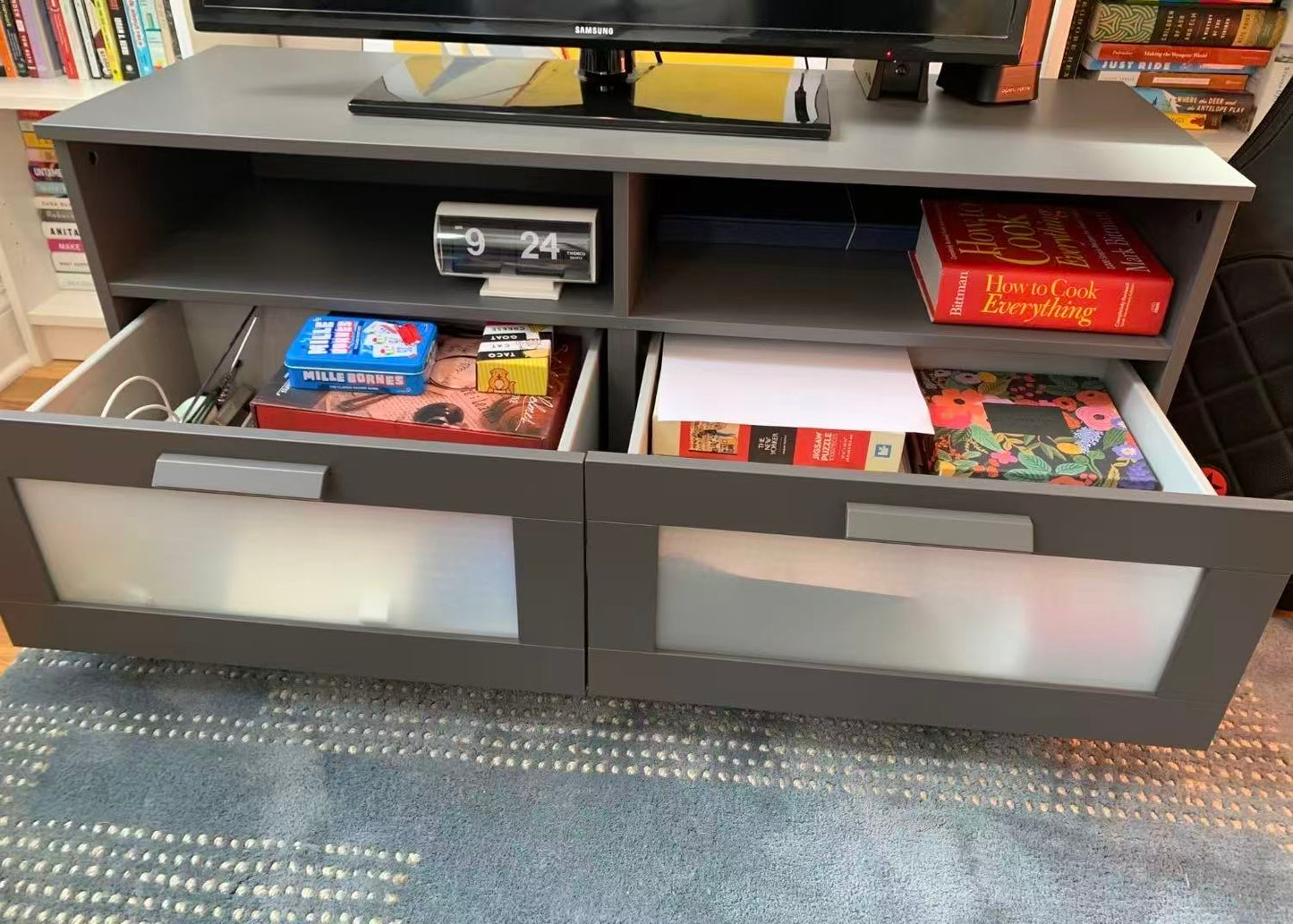 BRIMNES Black TV Stand – 2-Drawer Design