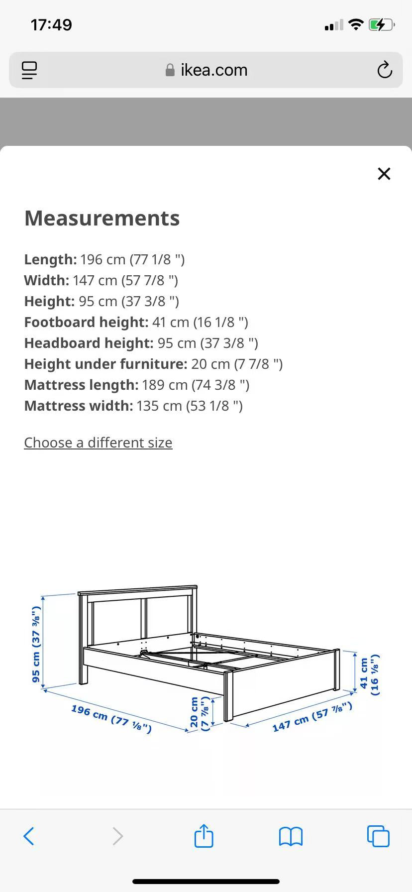 SONGESAND Brown Double Bed Frame