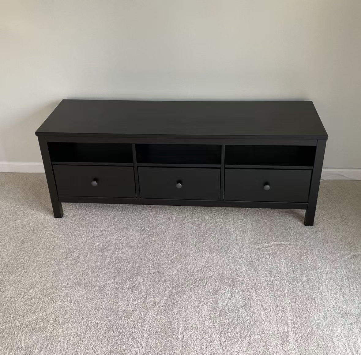 HEMNES Black Solid Wood TV Stand – 3 Drawers