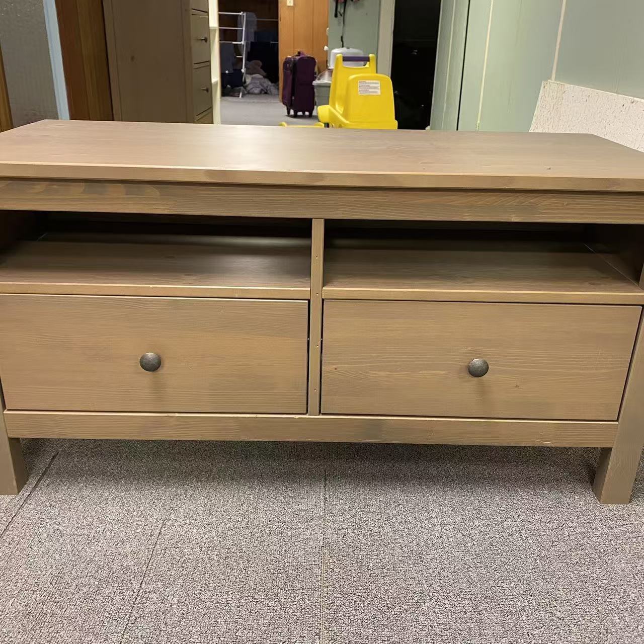 HEMNES Light Grey-Brown Solid Wood TV Stand – 2 Drawers