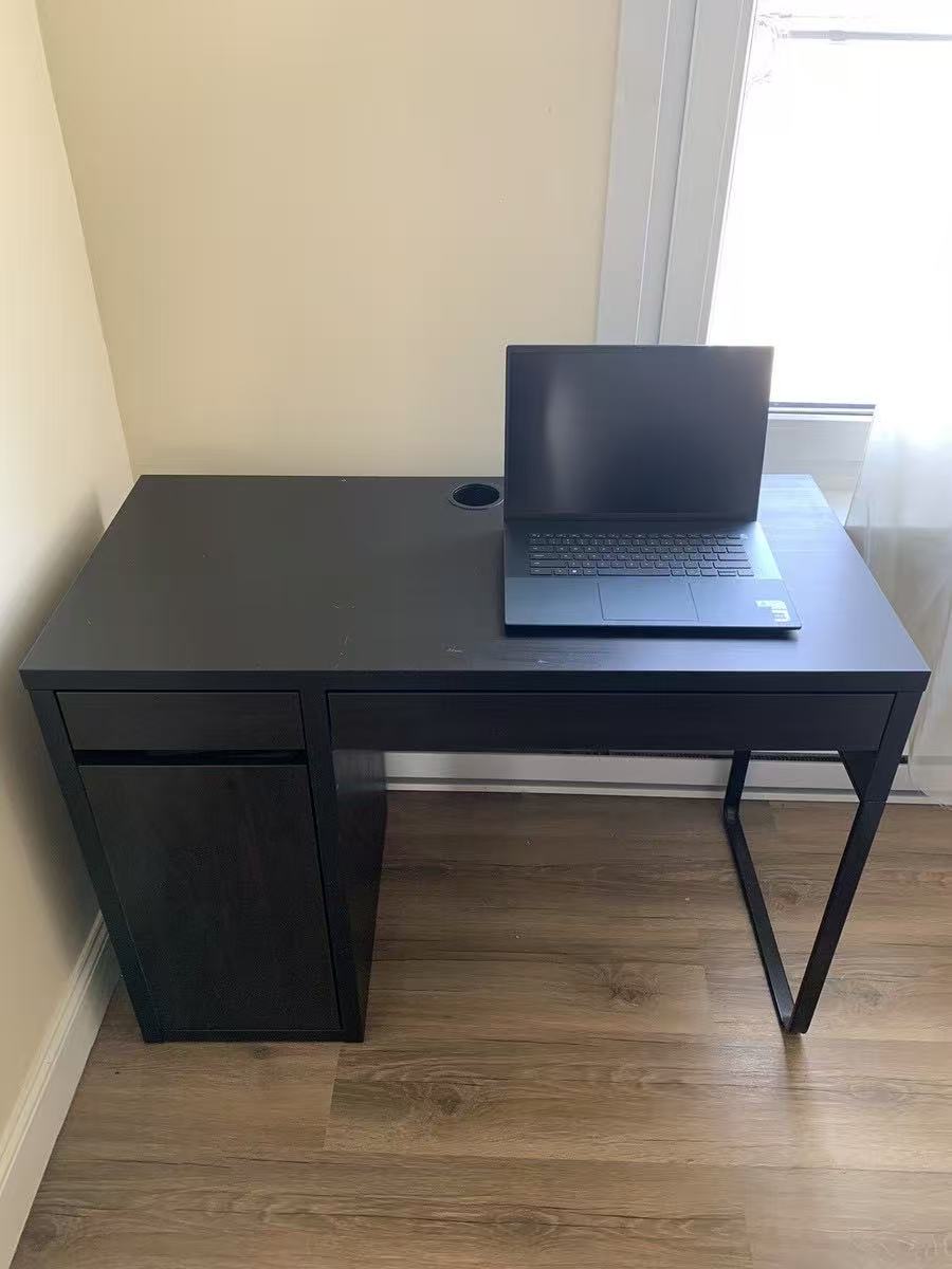 MICKE Black Writing Desk with Storage