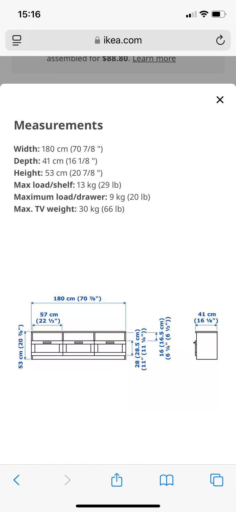 BRIMNES Black TV Stand – 3-Drawer Design