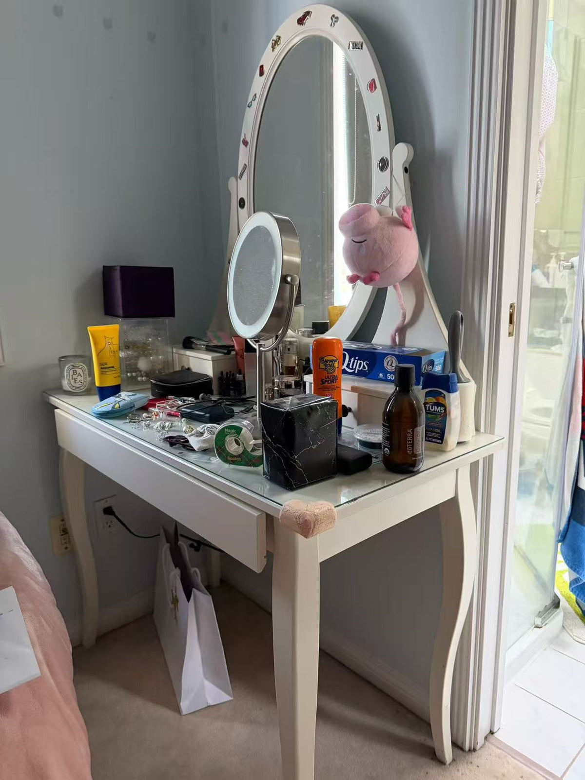 White Vanity with Oval Mirror