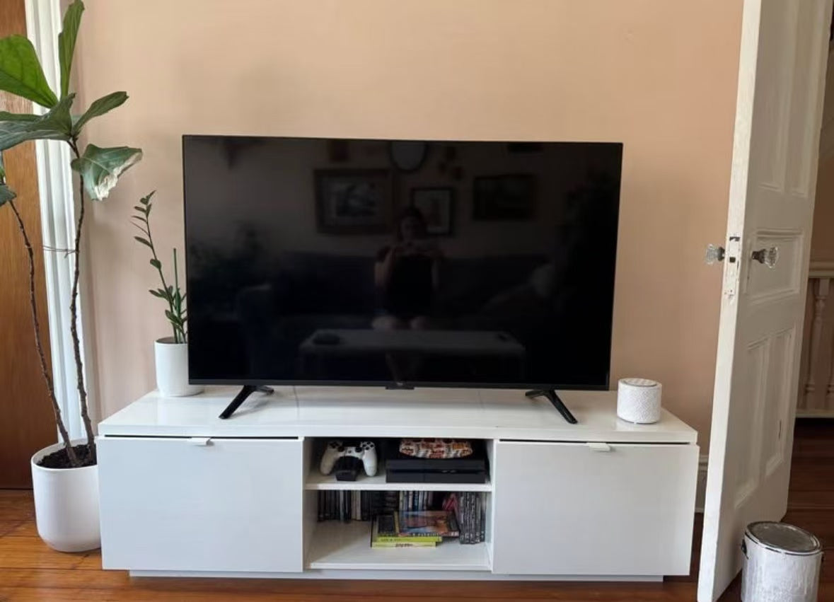 BYÅS White TV Stand – 2-Drawer Design