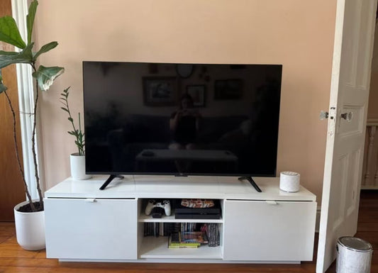 BYÅS White TV Stand – 2-Drawer Design