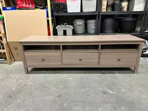 HEMNES Light Gray-Brown Solid Wood TV Stand – 3 Drawers