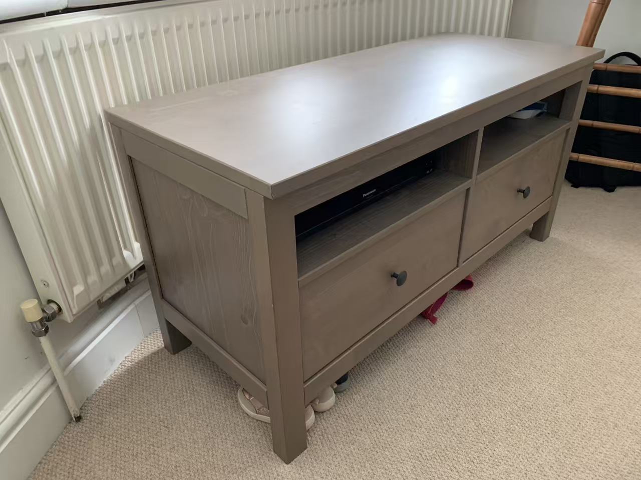 HEMNES Light Grey-Brown Solid Wood TV Stand – 2 Drawers