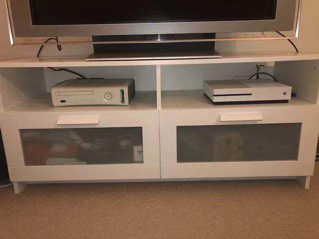 BRIMNES White TV Stand – 2-Drawer Design
