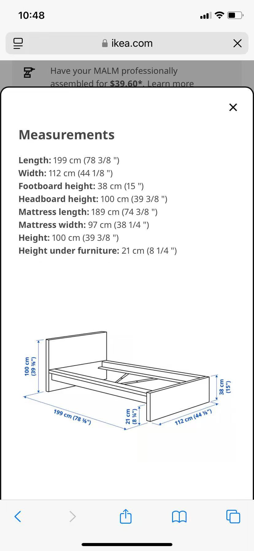 MALM White Twin Bed Frame