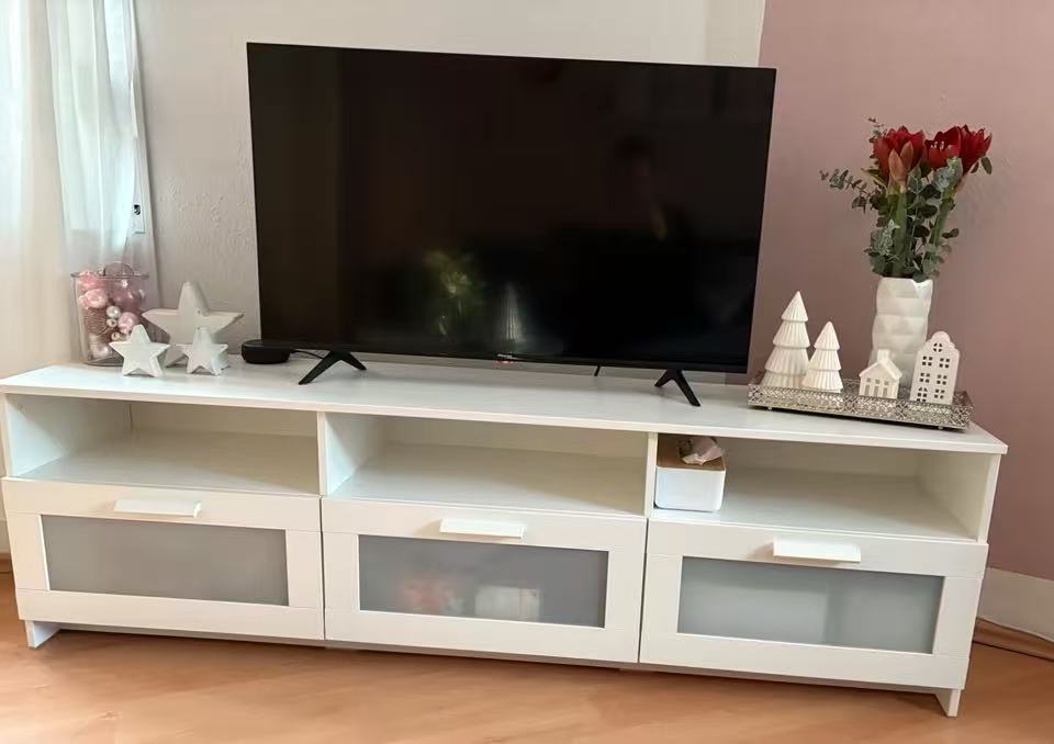 BRIMNES White TV Stand – 3-Drawer Design