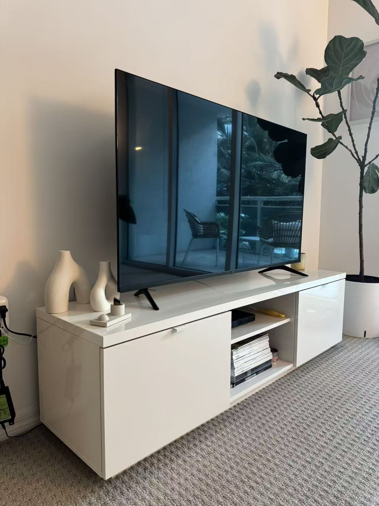 BYÅS White TV Stand – 2-Drawer Design