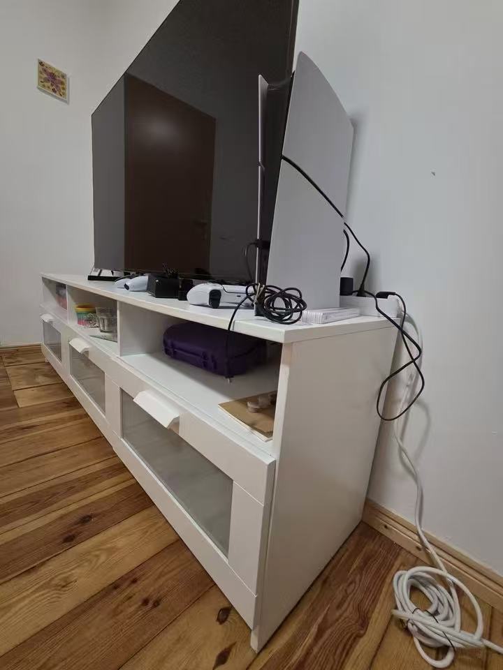 BRIMNES White TV Stand – 3-Drawer Design