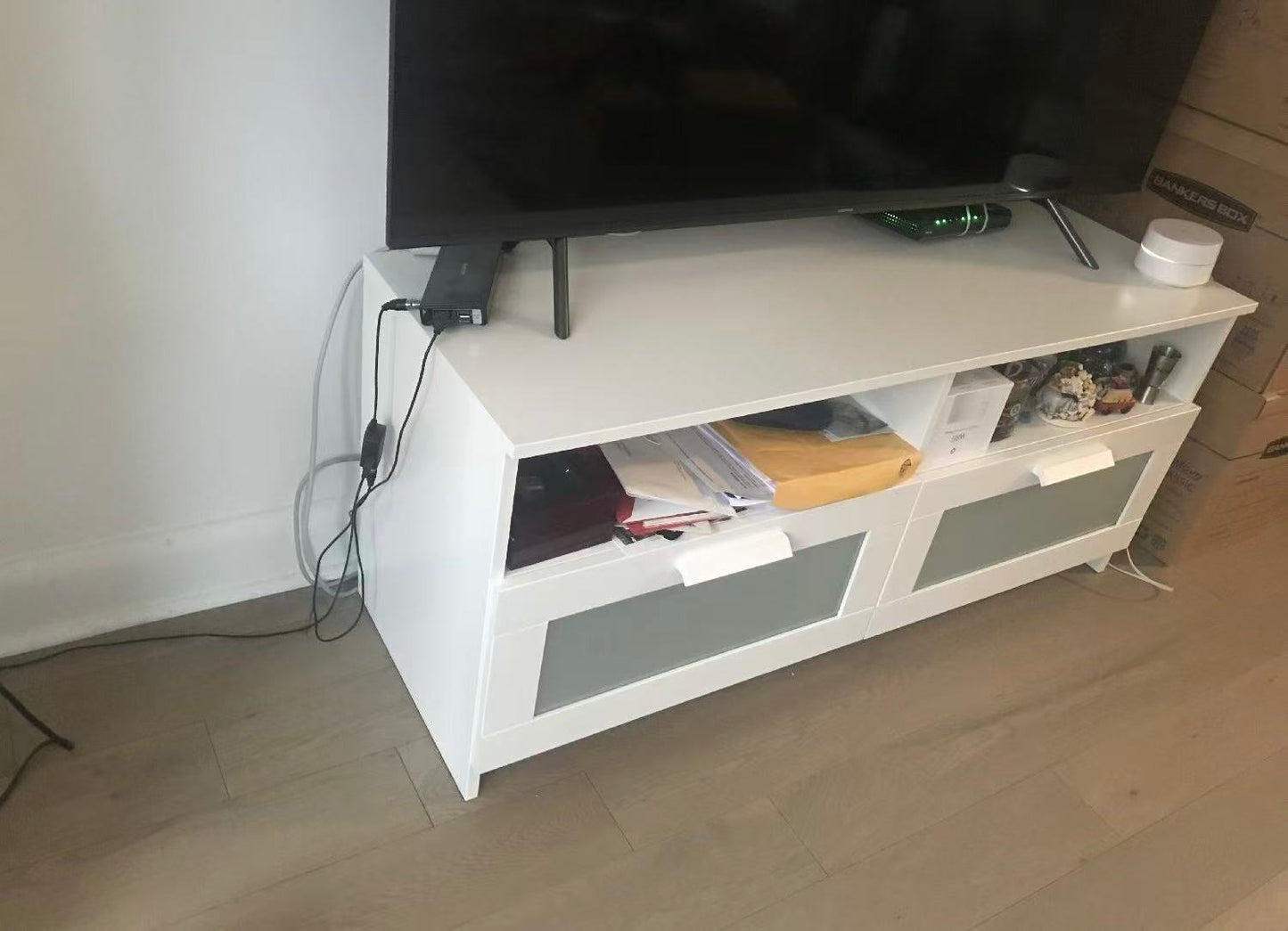 BRIMNES White TV Stand – 2-Drawer Design