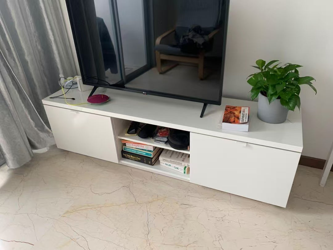 BYÅS White TV Stand – 2-Drawer Design
