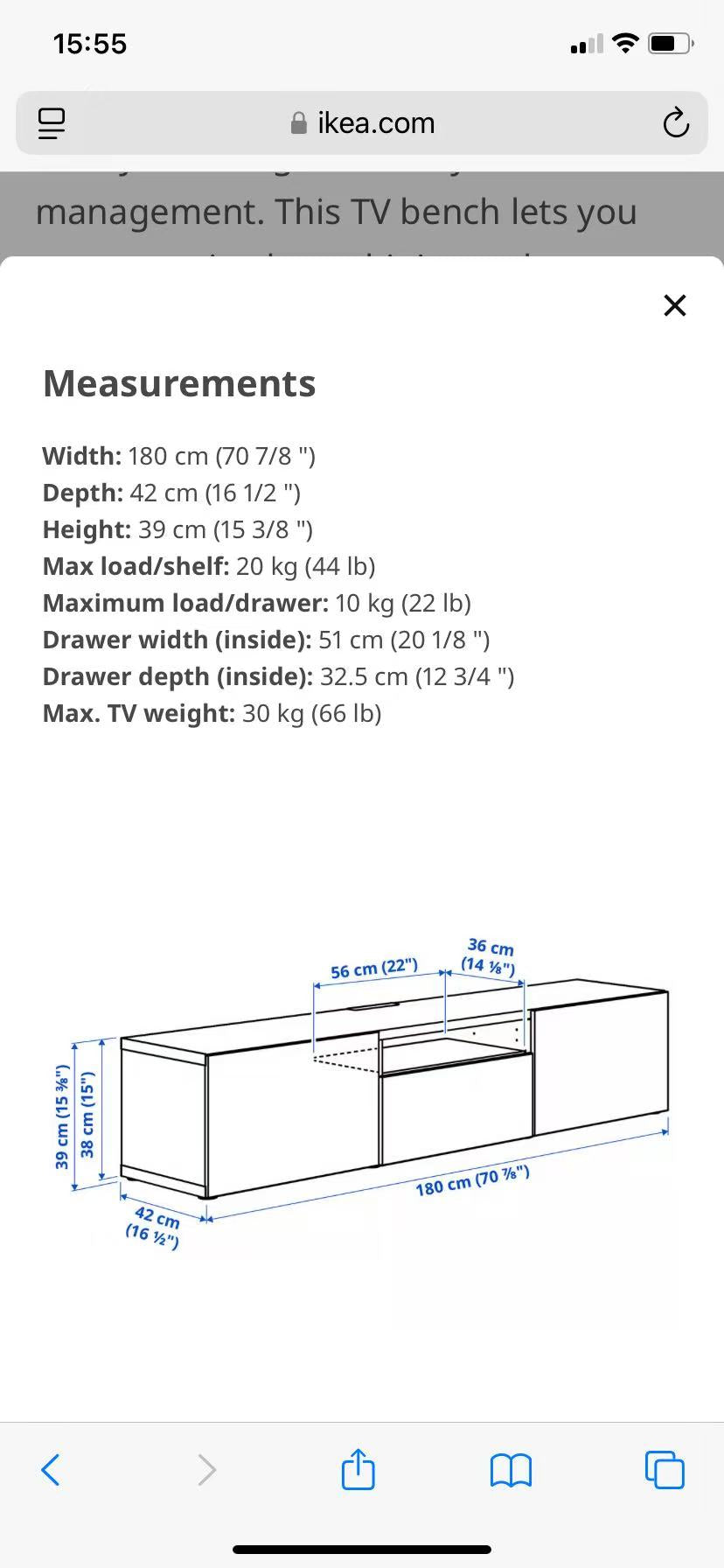 BESTA TV Stand with 3 Drawers