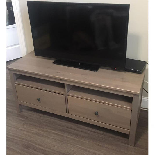 HEMNES Light Grey-Brown Solid Wood TV Stand – 2 Drawers