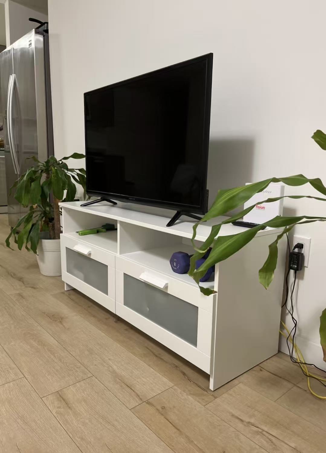 BRIMNES White TV Stand – 2-Drawer Design