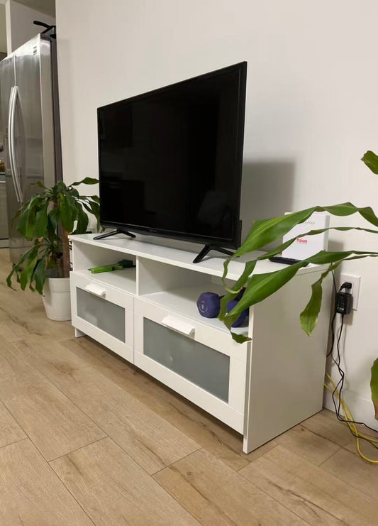 BRIMNES White TV Stand – 2-Drawer Design