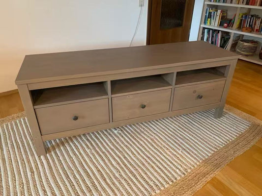 HEMNES Light Gray-Brown Solid Wood TV Stand – 3 Drawers