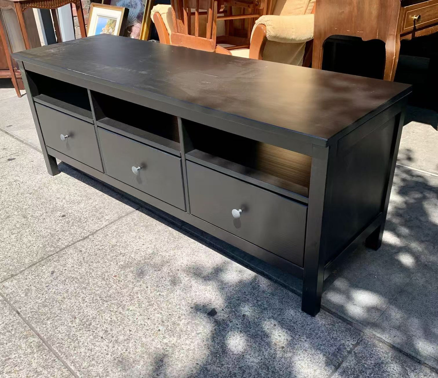 HEMNES Black Solid Wood TV Stand – 3 Drawers