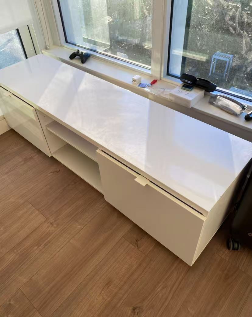 BYÅS White TV Stand – 2-Drawer Design