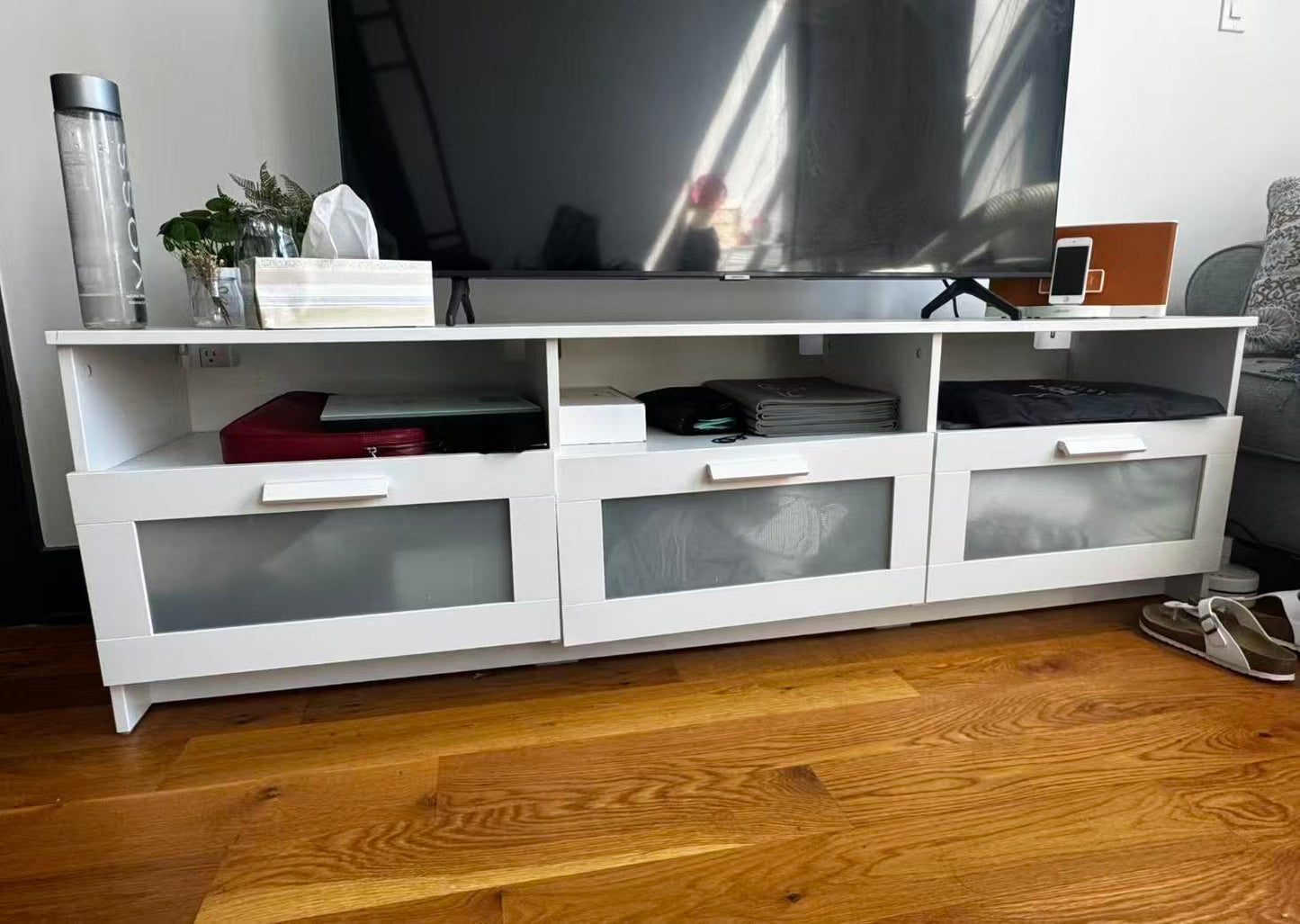 BRIMNES White TV Stand – 3-Drawer Design