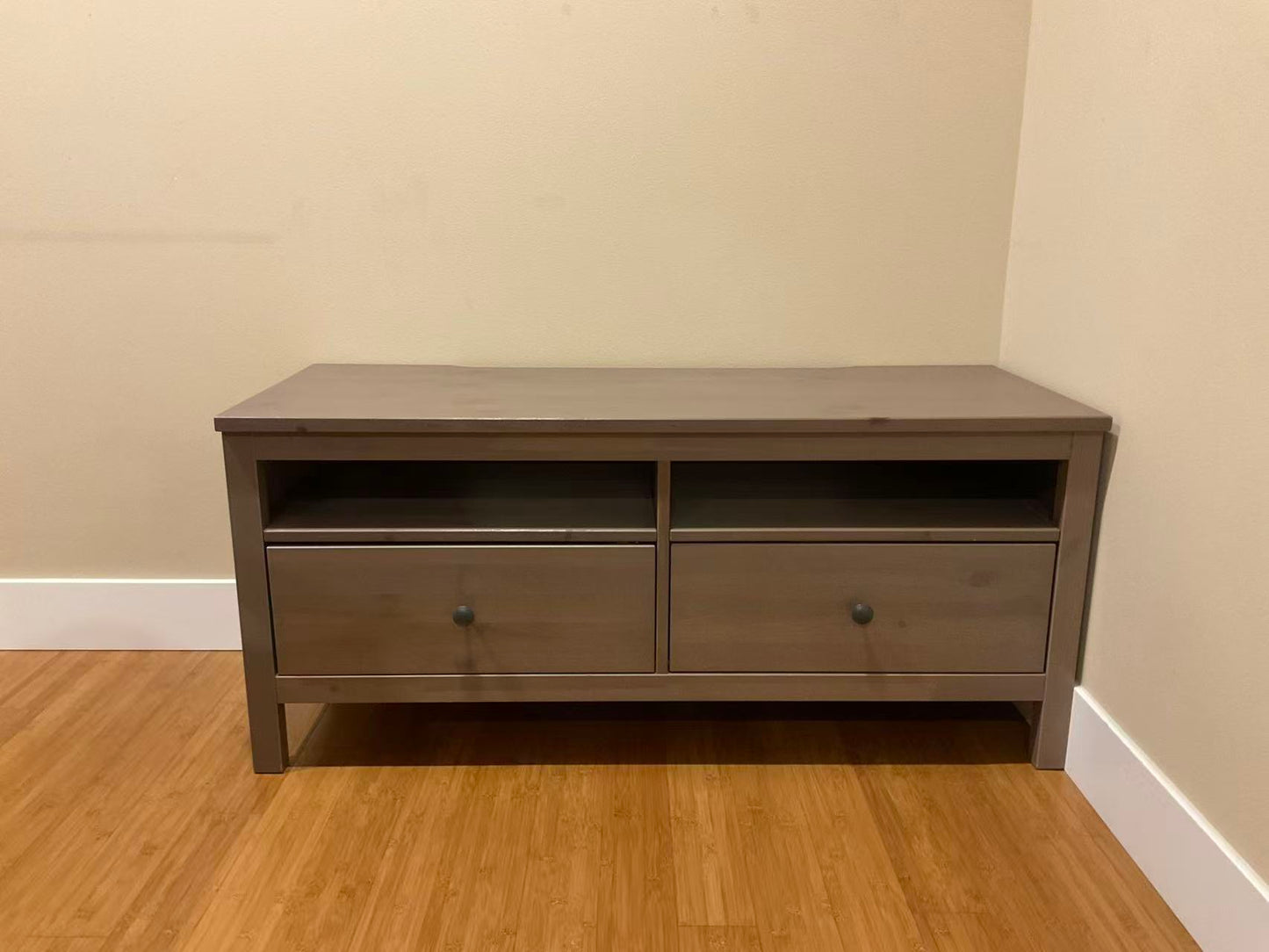 HEMNES Light Grey-Brown Solid Wood TV Stand – 2 Drawers