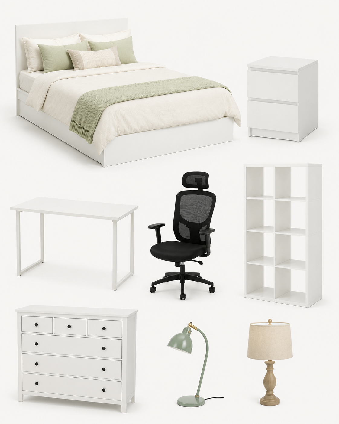 Large Single Room Furniture Rental Package – White Series