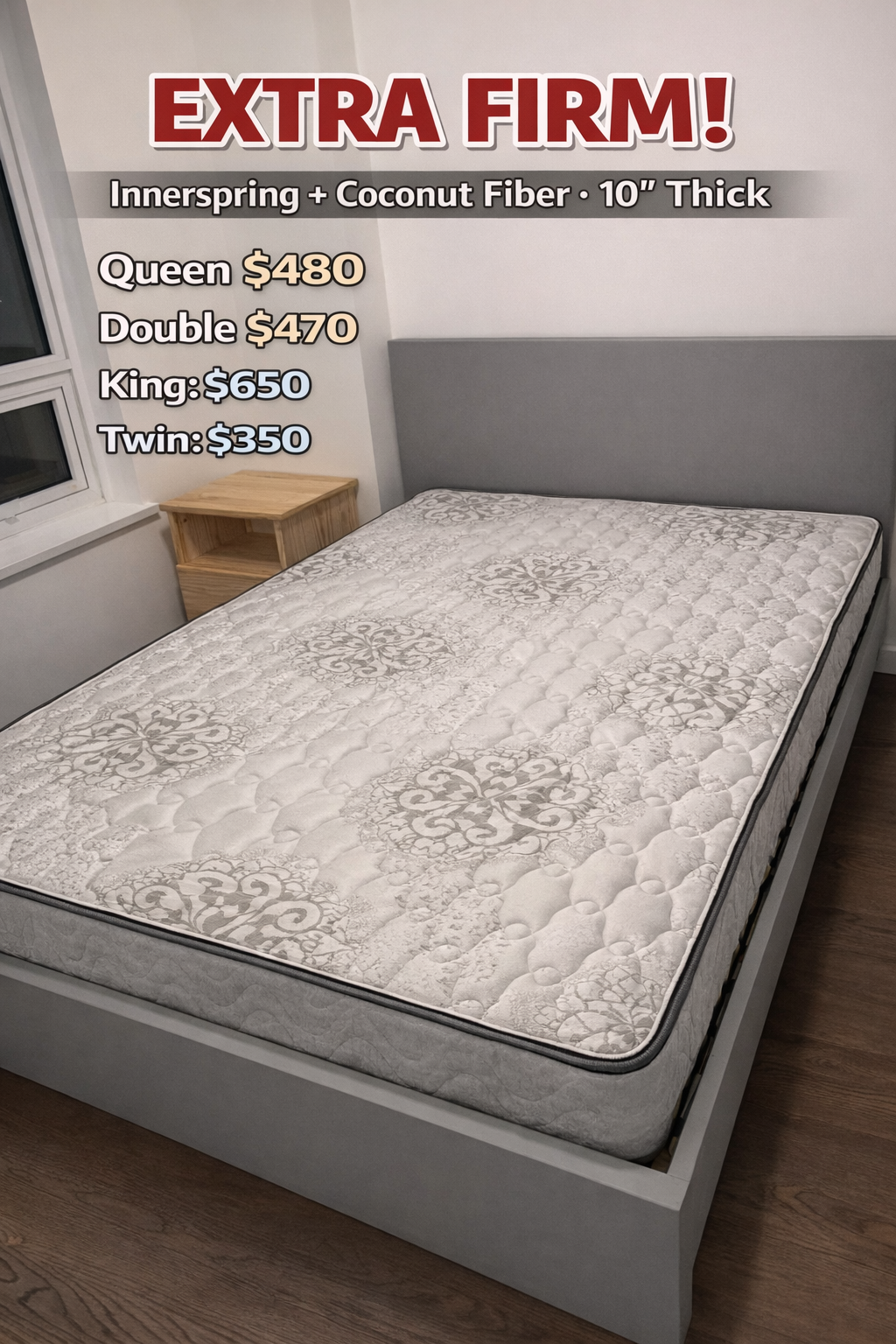 Extra Firm Mattress (Firmness ★★★★ | Innerspring + Foam,10" Thick)