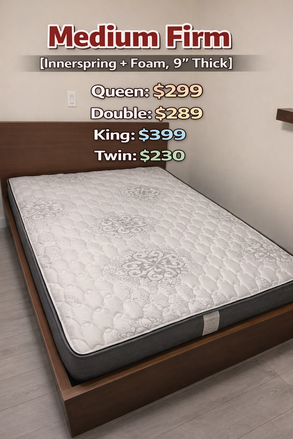 Medium Firm Mattress (Firmness ★★ | Innerspring + Foam, 9" Thick)