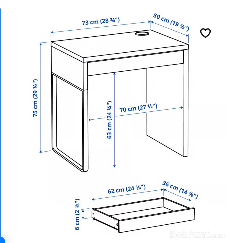 Small Student Desk with Drawer and Cable Opening