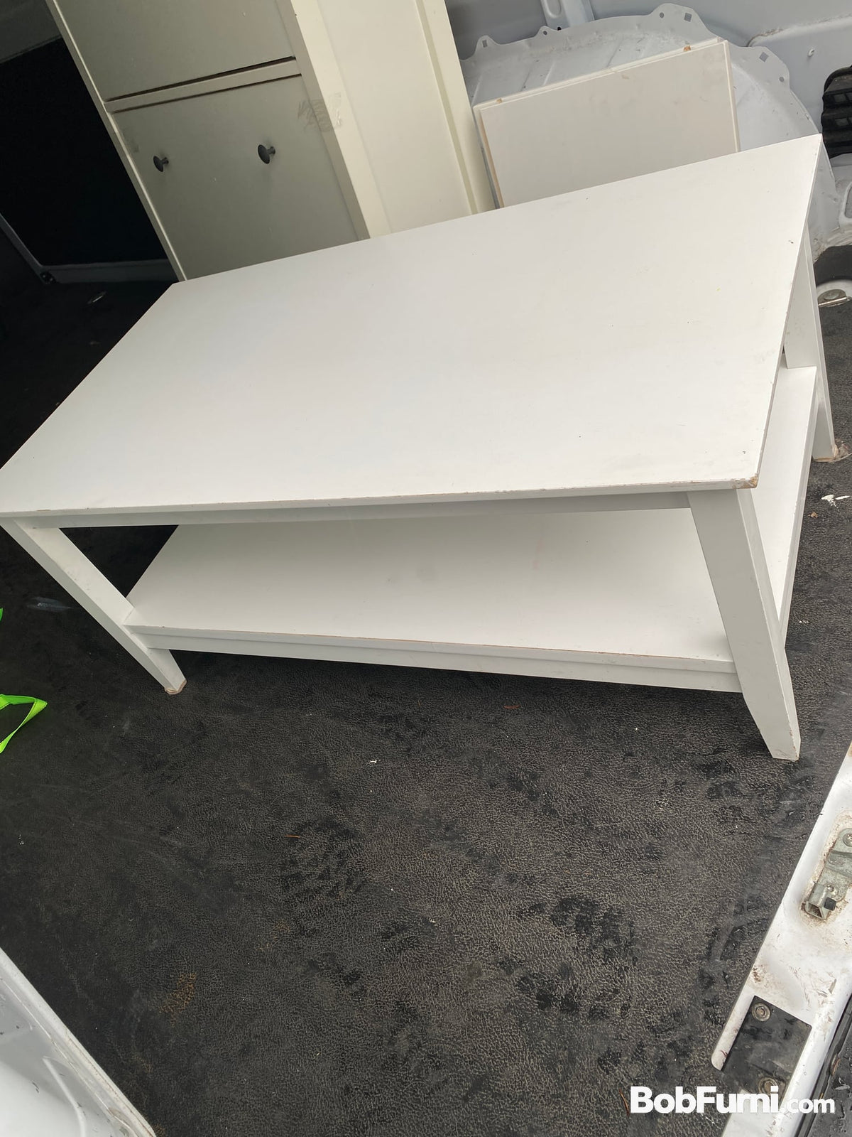 White Solid Wood Coffee Table with Lower Shelf