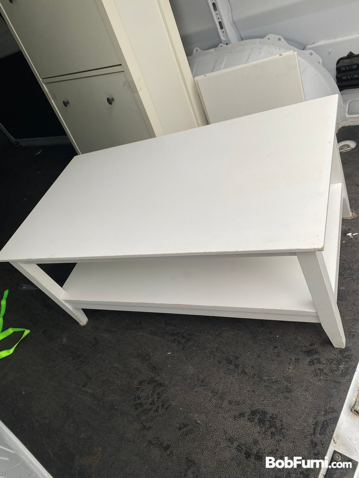 White Solid Wood Coffee Table with Lower Shelf