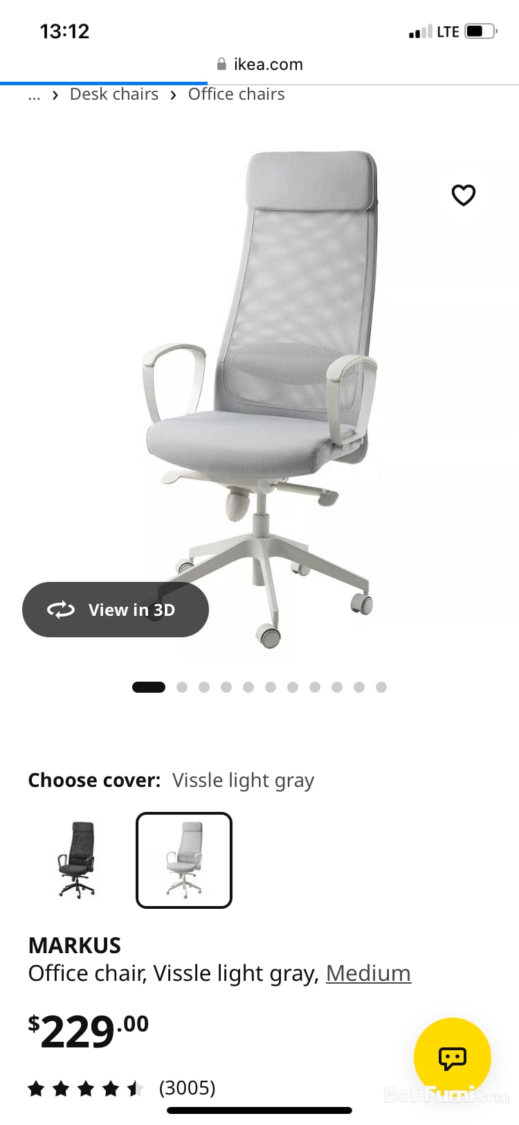 IKEA MARKUS Vissle Light Grey Height-Adjustable Fabric Office Chair