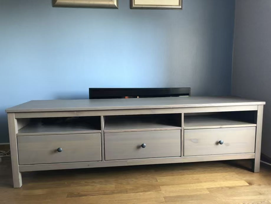 HEMNES Light Gray-Brown Solid Wood TV Stand – 3 Drawers