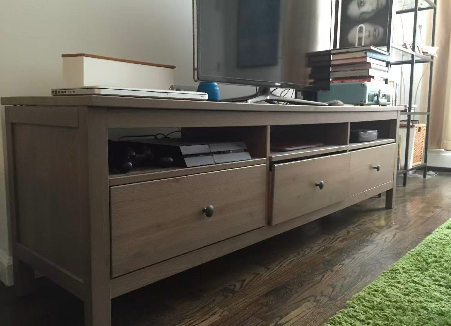 HEMNES Light Gray-Brown Solid Wood TV Stand – 3 Drawers