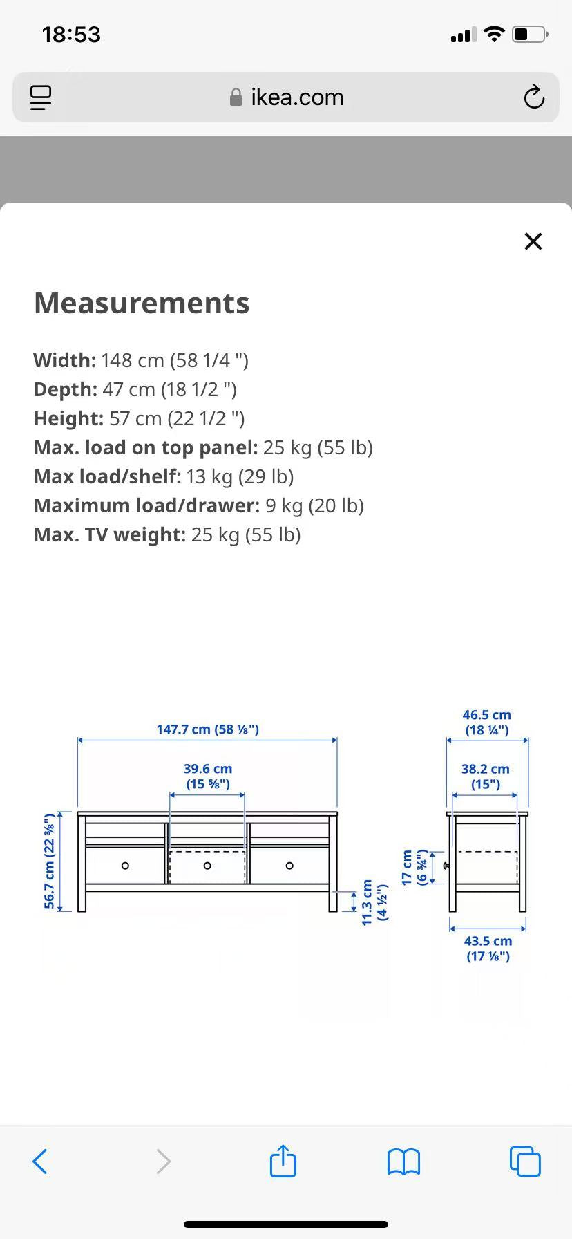 HEMNES White 3-Drawer TV Stand