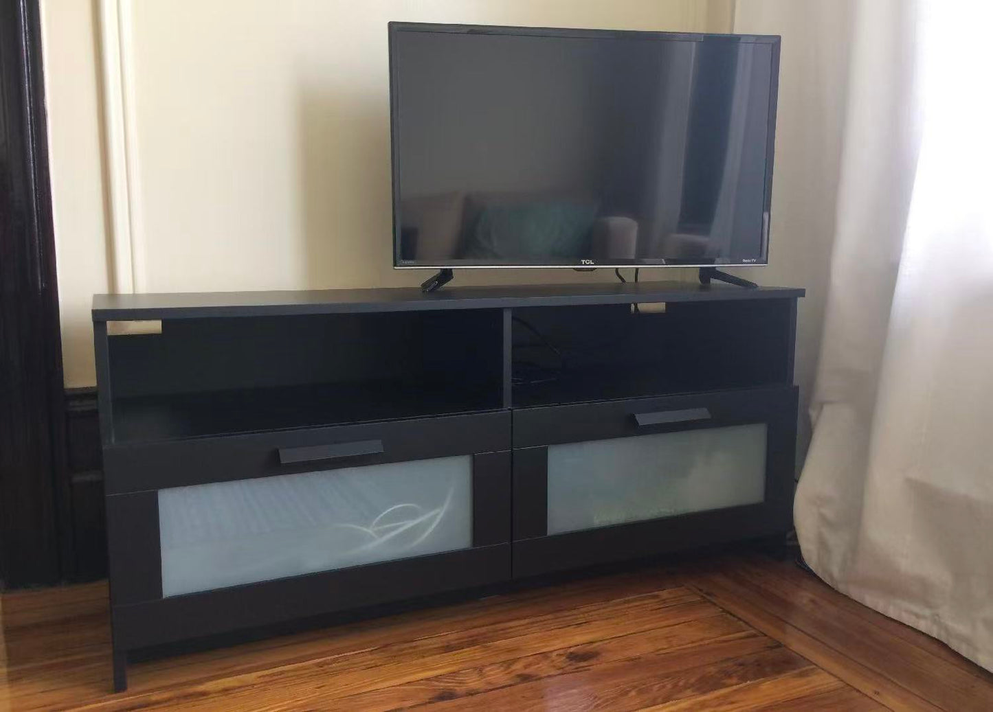 BRIMNES Black TV Stand – 2-Drawer Design