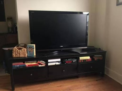 HEMNES Black Solid Wood TV Stand – 3 Drawers