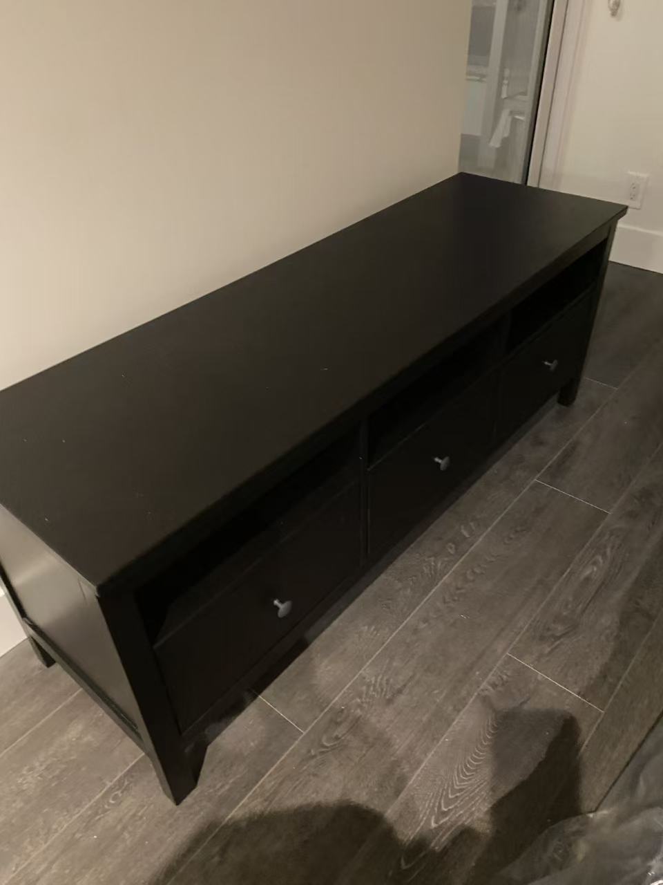 HEMNES Black Solid Wood TV Stand – 3 Drawers