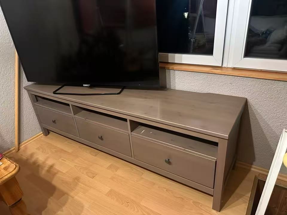 HEMNES Light Gray-Brown Solid Wood TV Stand – 3 Drawers