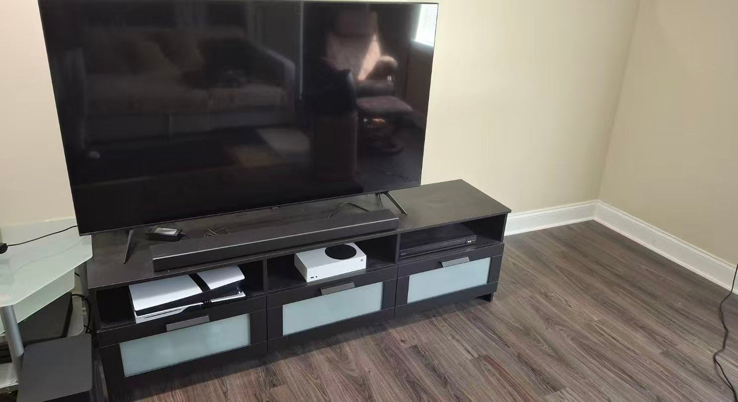 BRIMNES Black TV Stand – 3-Drawer Design