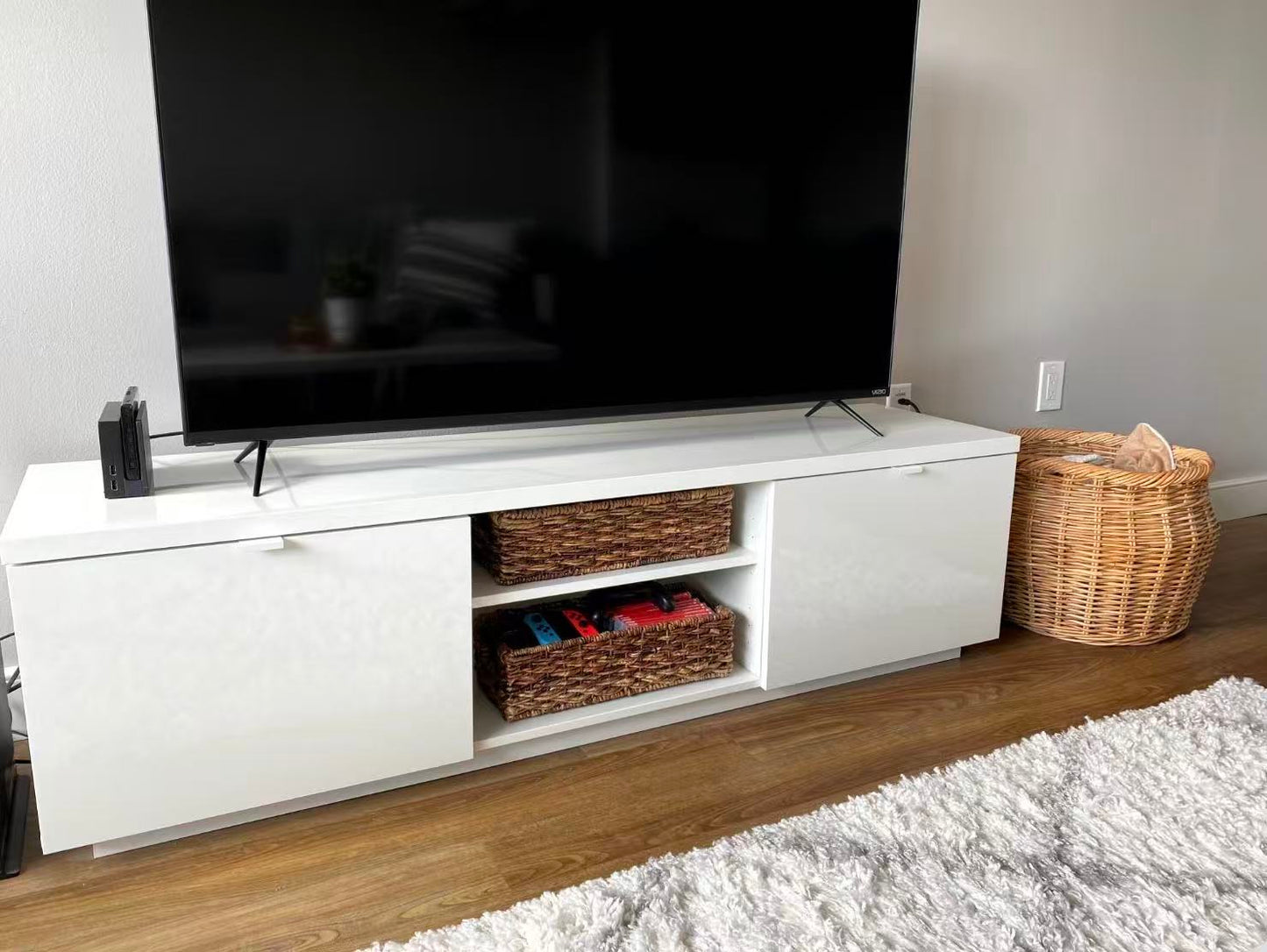 BYÅS White TV Stand – 2-Drawer Design